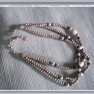 Pewter Gray Black White Multi Bead Roman Necklace